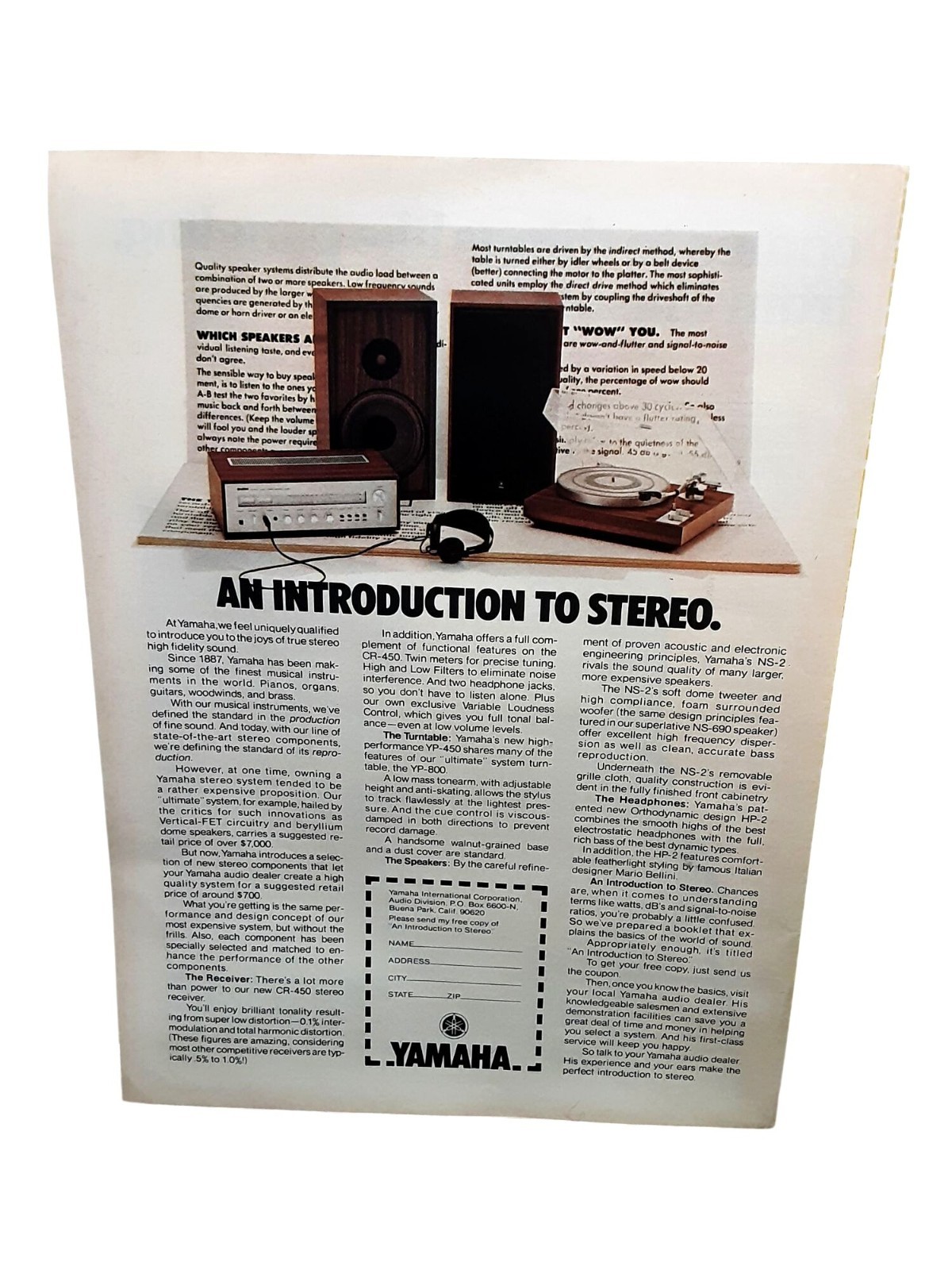 1976 Yamaha Stereo System Vintage Print Ad Audio HiFi