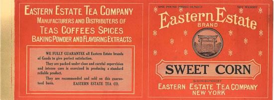 Eastern Estate Tea Company New York Sweet Corn Vintage Can label Paifang Arch