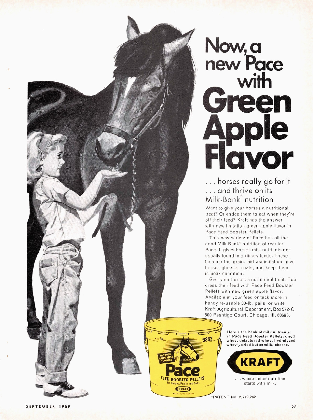 Kraft Pace Feed Booster Pellets Green Apple Horse Nutrition 1969 Mag Print Ad