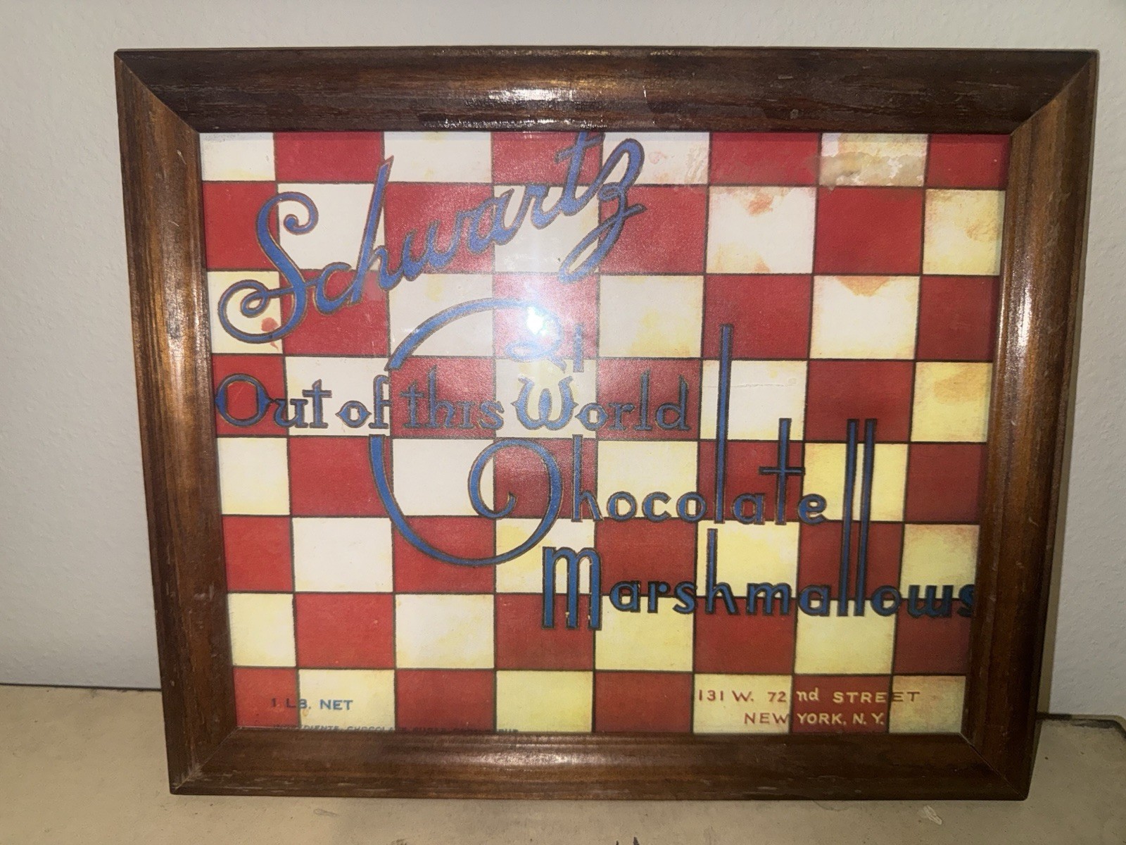VTG Schwartz “out Of This World” Chocolate Marshmallows Framed Box Label Sign