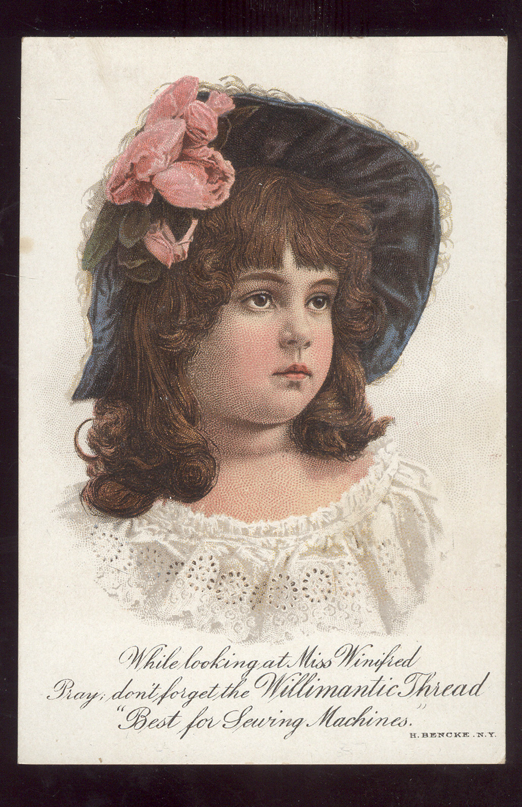 WILLIMANTIC THREAD TRADE CARD, MISS WINFRED, FRANCIS BRUNDAGE GIRL? V193
