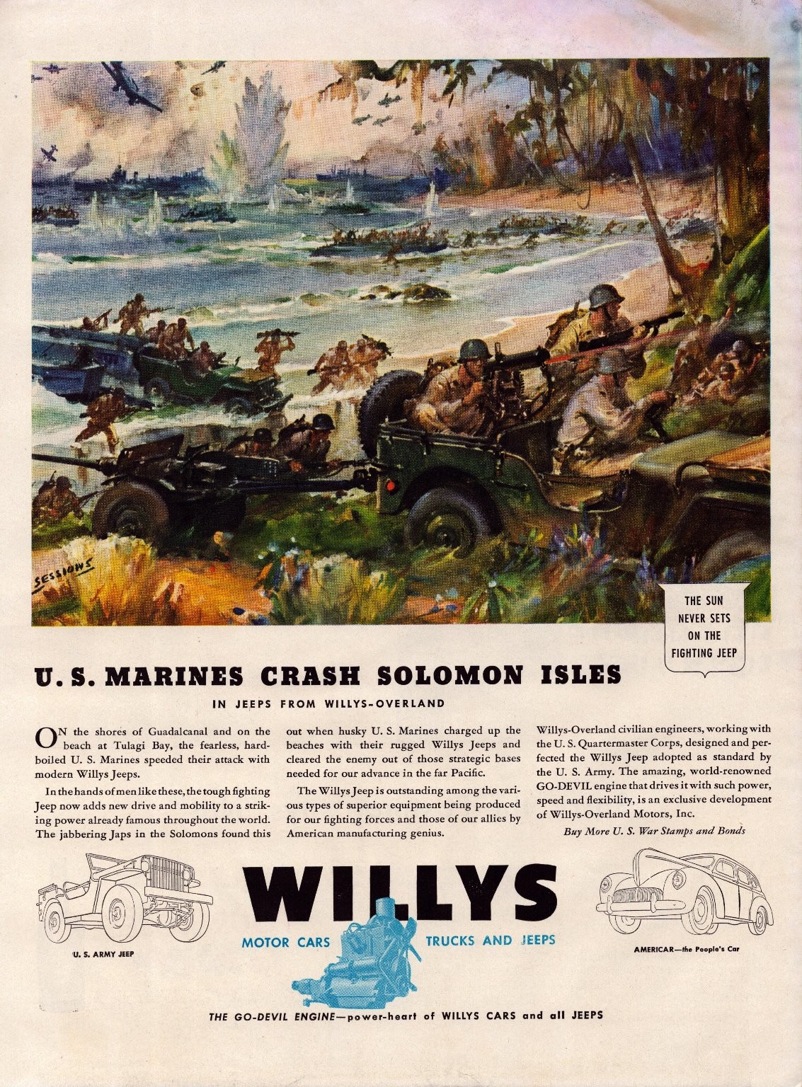 Willys WWII Life Magazine Ad Print U.S. Marines Crash Solomon Isles 1943 Jeep
