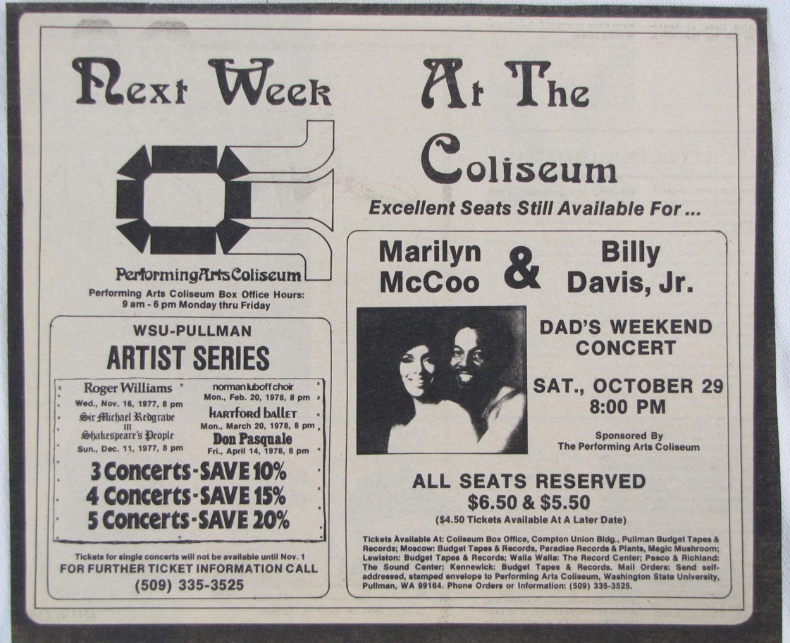 Vintage 1978 Marilyn McCoo & Billy Davis, Jr Concert Newspaper Print Ad