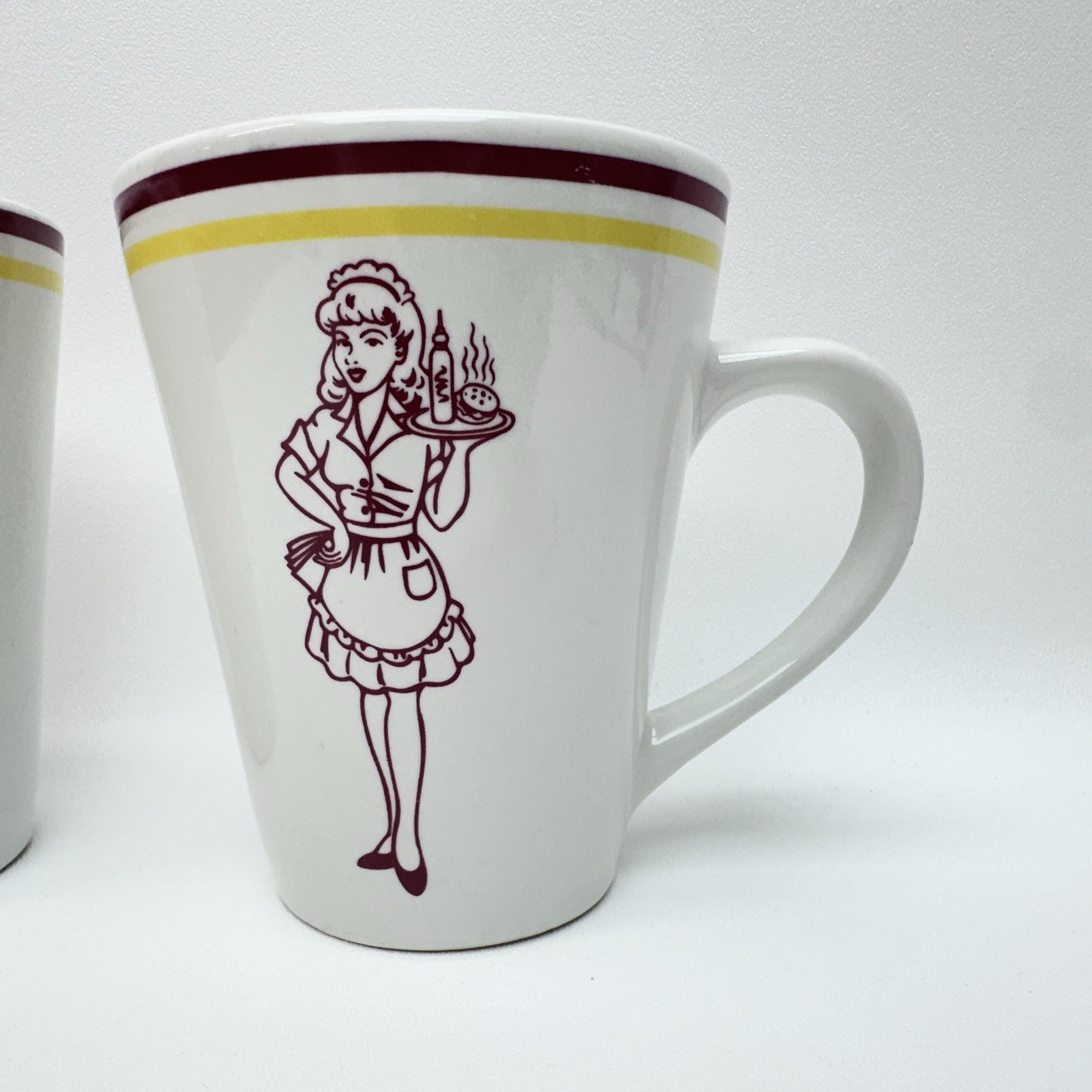 (2) Vintage Restaurant Retro 50’s Car Hop, Drive In, Diner Waitress Coffee Mug