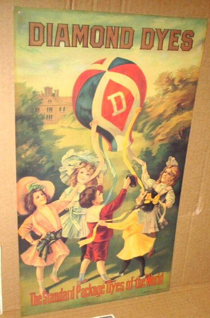 DIAMOND DYE – Hot Air Balloon – CABINET TIN – Door Sign – Shows Children Playing