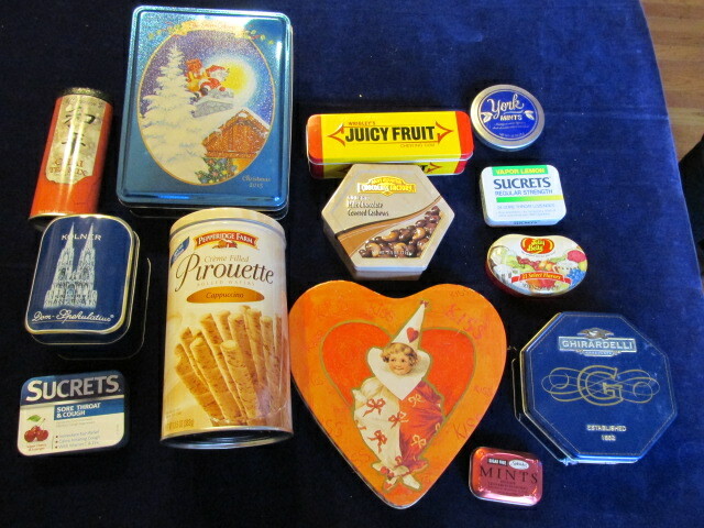 13pc Lot of Assorted Tins Tea Gum Candy Cooky Mints Lozenge Small-Med Clean A70