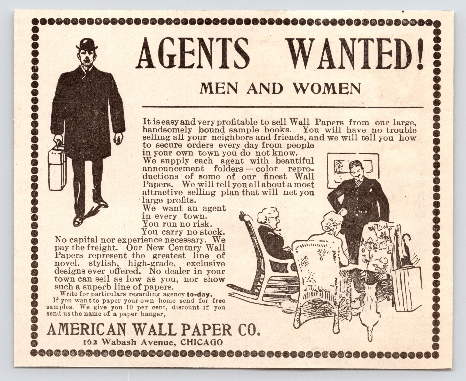 American Wallpaper Co Salesman Chicago Illinois IL Art Antique c1880s Print Ad