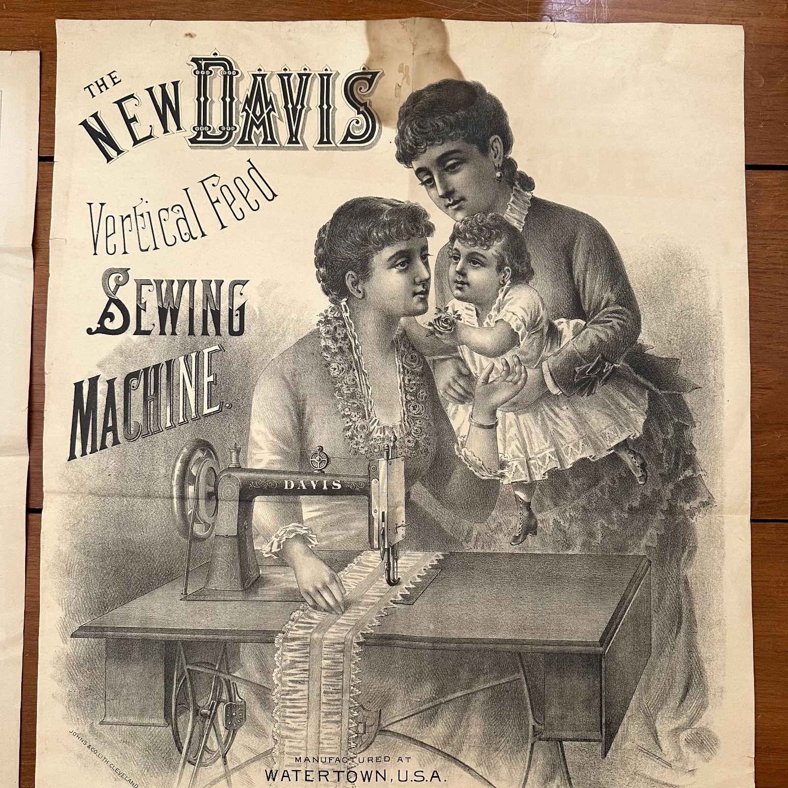 Rare Antique Victorian Davis Sewing Machine Paper Lithograph Advertising Posters