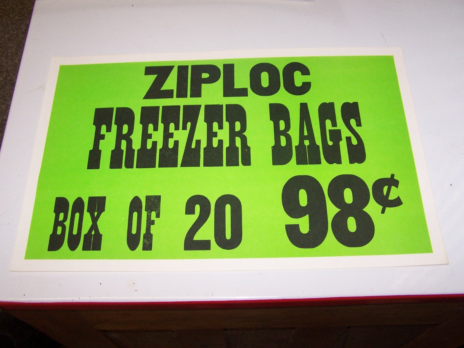 Vintage ZIPLOC FREEZER BAGS .98 Cents – Paper Grocery Store Sign