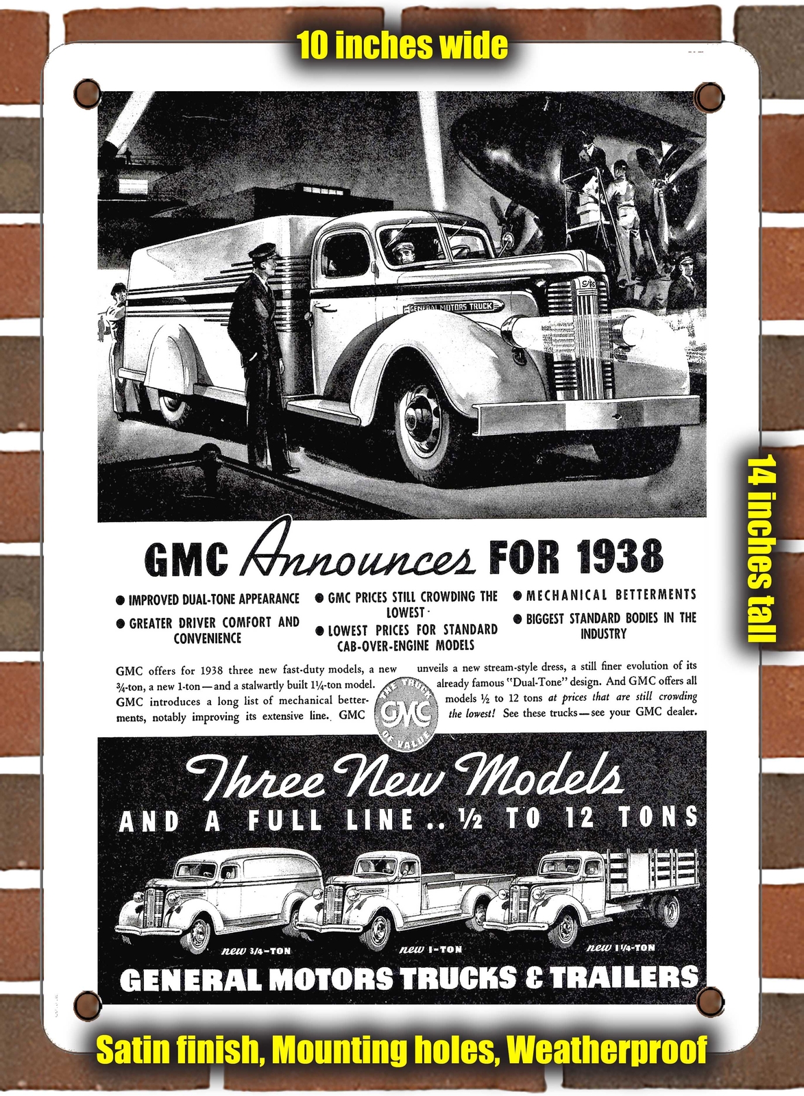 METAL SIGN – 1938 GMC Trucks – 10×14 Inches