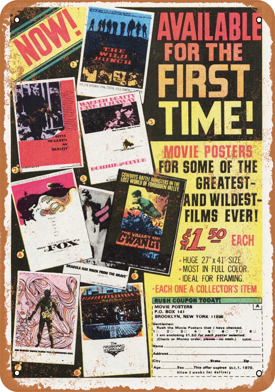 METAL SIGN – 1970 Movie Posters for $1.50 Each – Vintage Look Reproduction