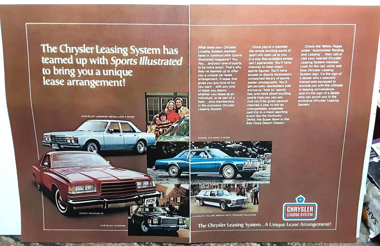 1977 1978 Chrysler Leasing Magnum LeBaron Cordoba Original Print Ad vintage 70s