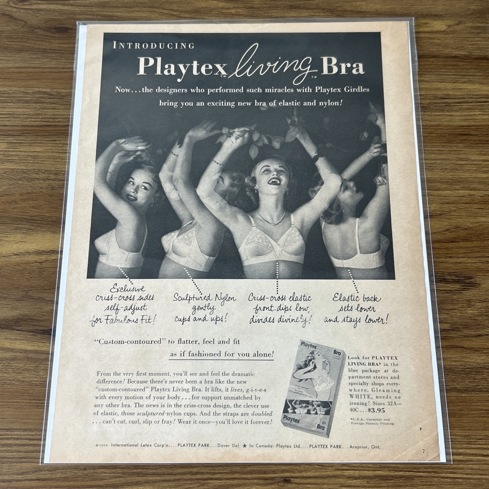 1954 Playtex Living Bra Nylon Lingerie Underwear Fashion 1950s Vintage Print Ad