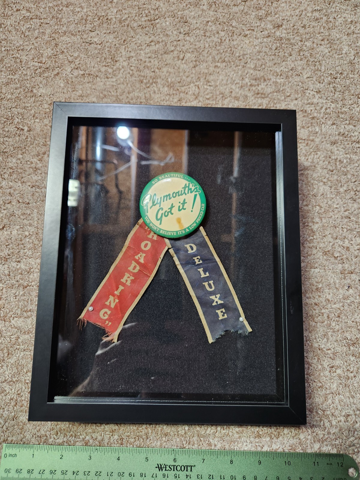 Framed Vtg and RARE 1939 Plymouth DE LUXE Roadking Touring Sedan advertising PIN