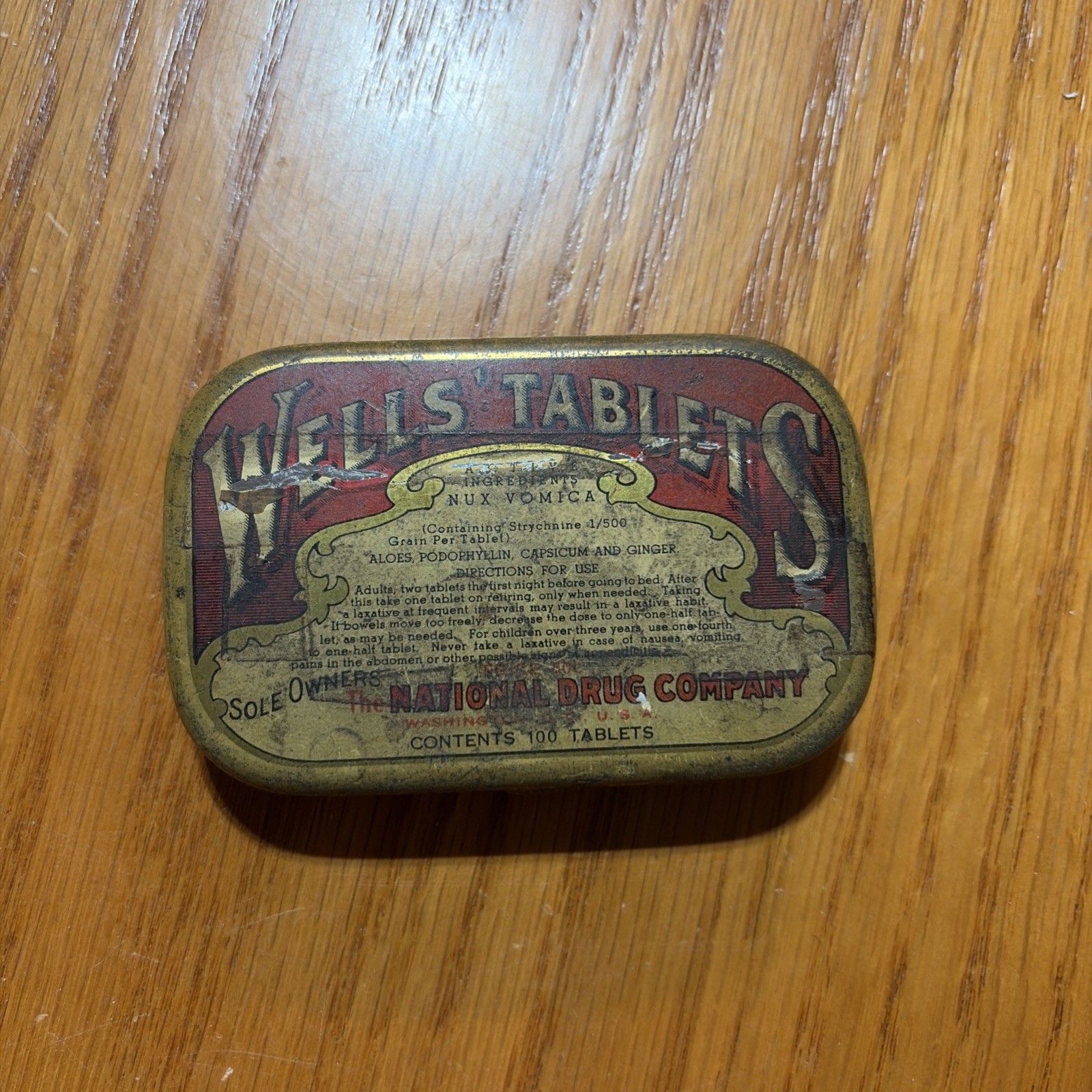Vintage Wells’ Tablets Tin The National Drug Company U.S.A. Washington D.C