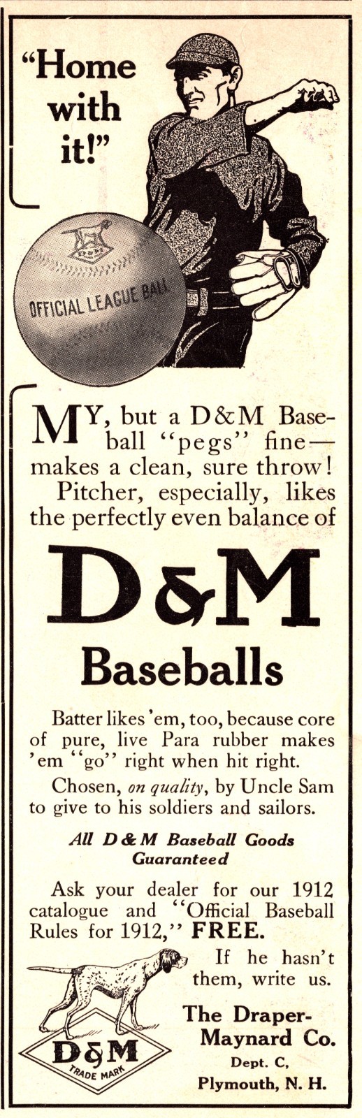 Original 1912 D & M Baseballs Print Ad (7in x 2.5) Advertisement Plymouth, NH