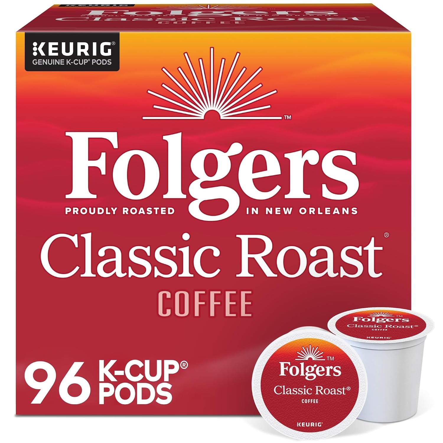 Folgers? Single-Serve Coffee K-Cup?, Classic Roast, Carton Of 96, 4 x 24 Per B
