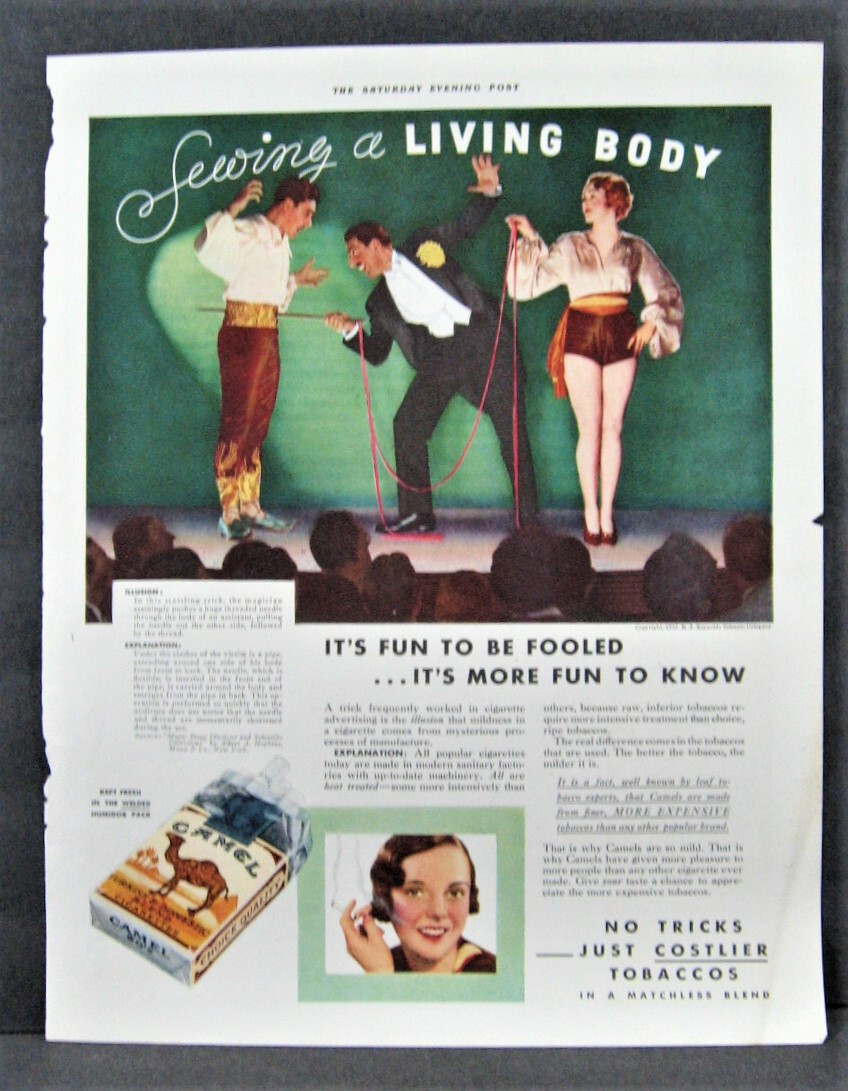 Vintage 1933 Camel Cigarettes Magazine Ad Full Page Magic Stage Illusion Ad