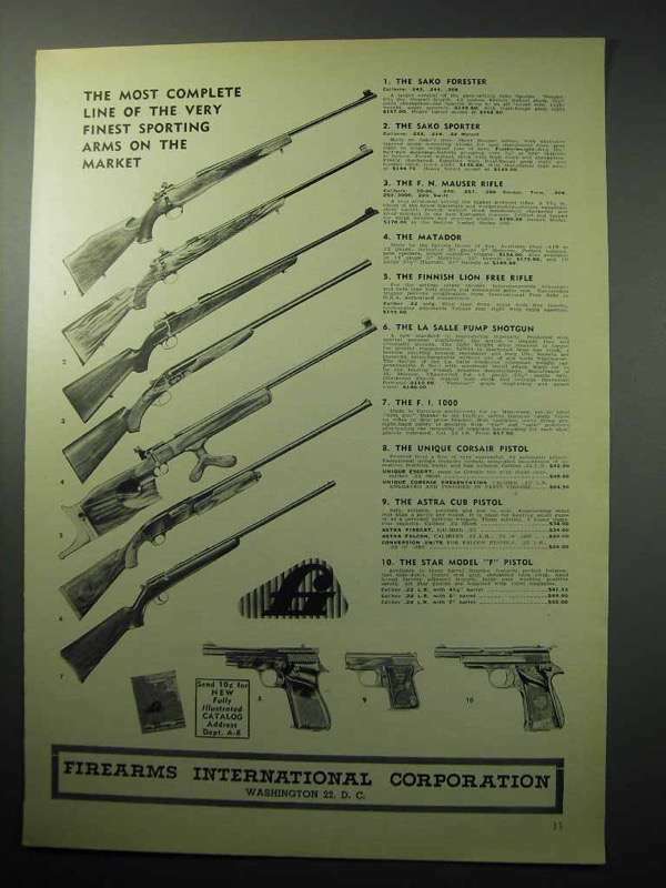 1958 Firearms International Ad – Sako F.N. Aya Lion +