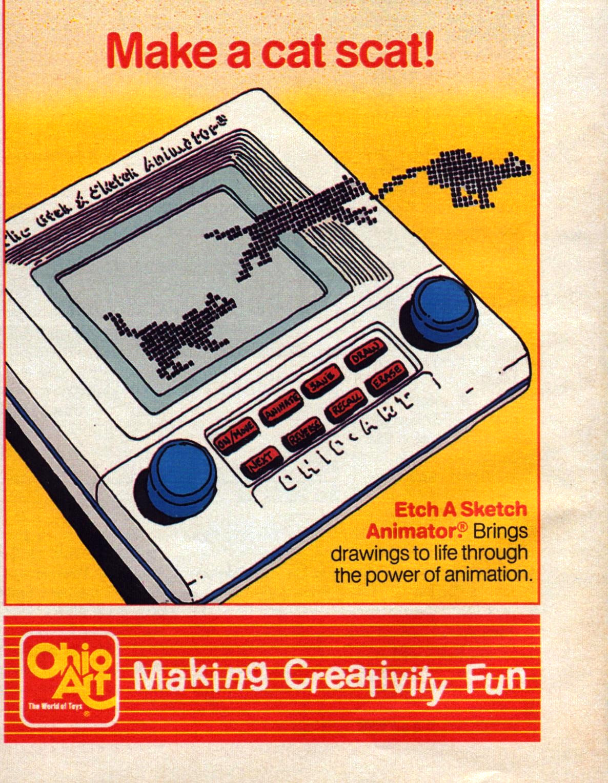 Ohio Art Etch A Sketch Animator Drawing Toy Make Cat Scat Vintage Print Ad 1987