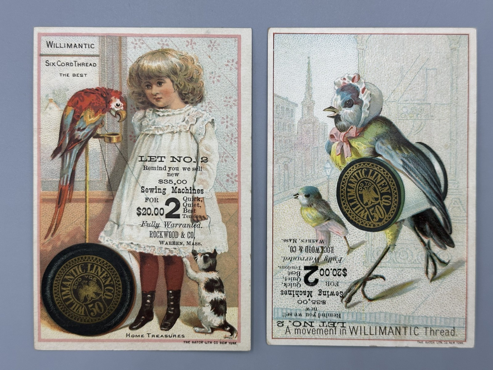 1880s PARROT Bluebird WILLIMANTIC Sewing THREAD Victorian Advertising Trade Card