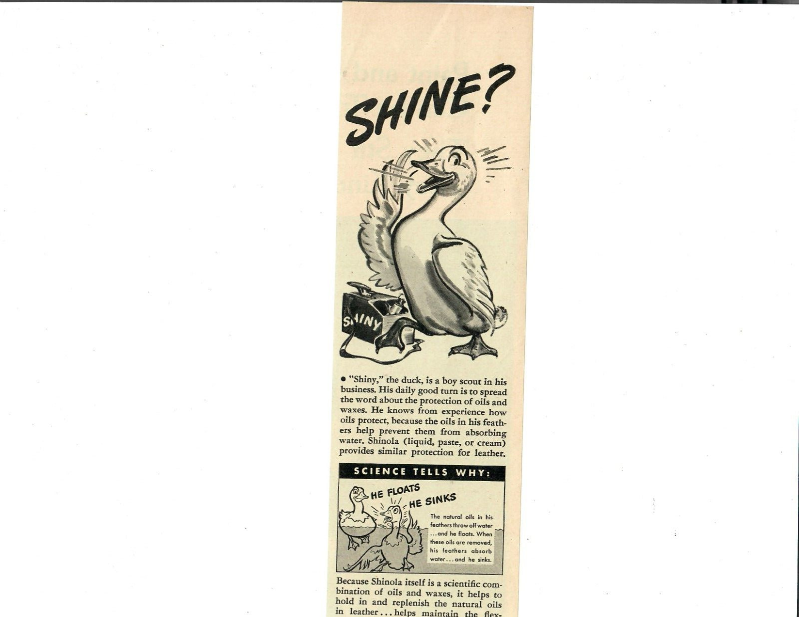 1944 Shinola Shoe Shine Vintage Print Ad Keep ‘Em Shining Duck Oils Ephemera