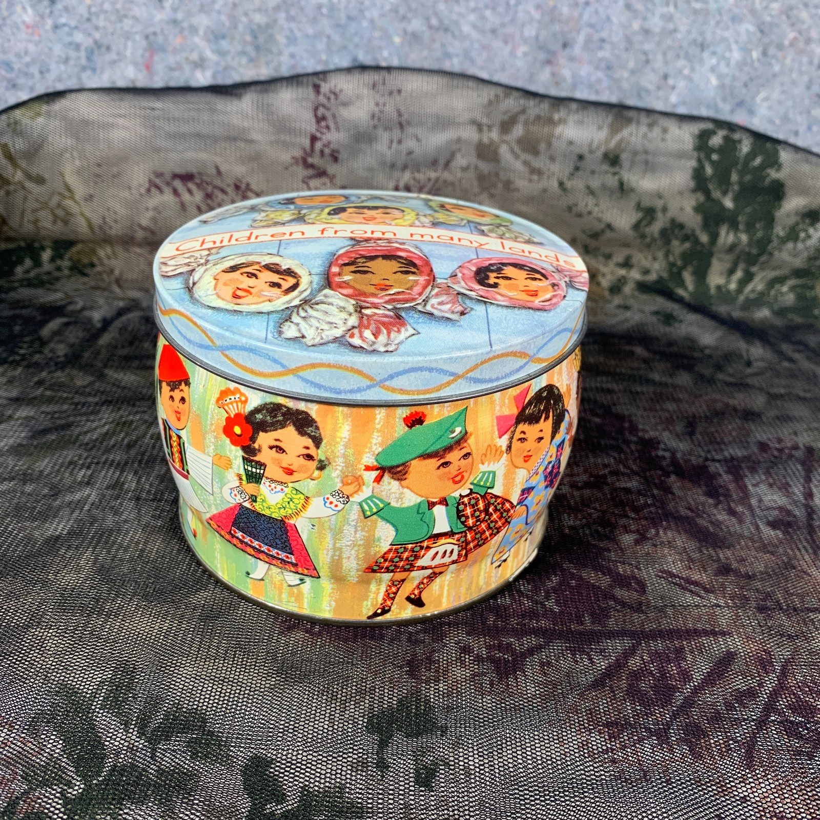 Vintage Children From Many Lands World Candy Storage Tin Box Container England
