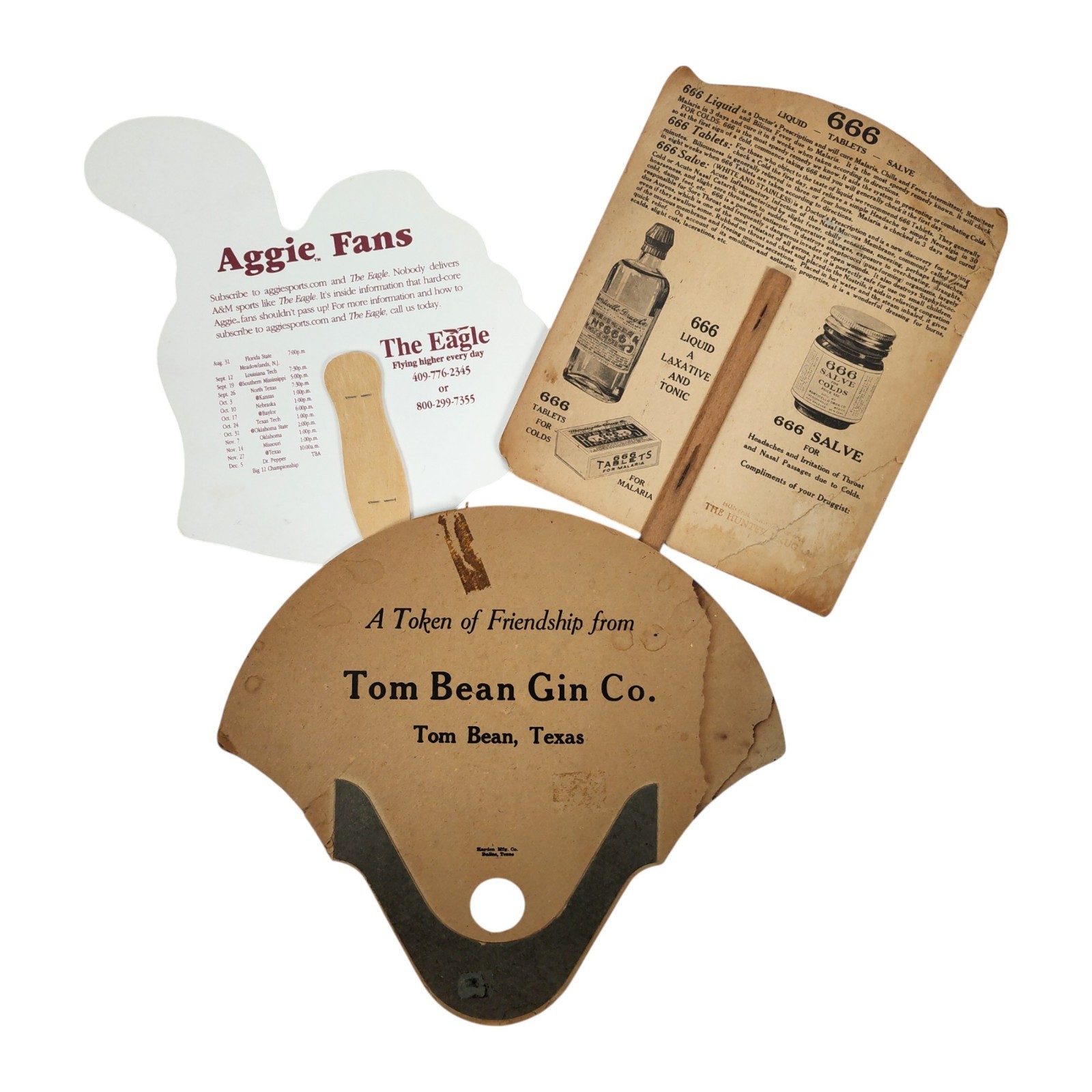 Vintage Putnam Fadeless Advertising Hand Cardboard Fan On Various Topics, 9 pcs