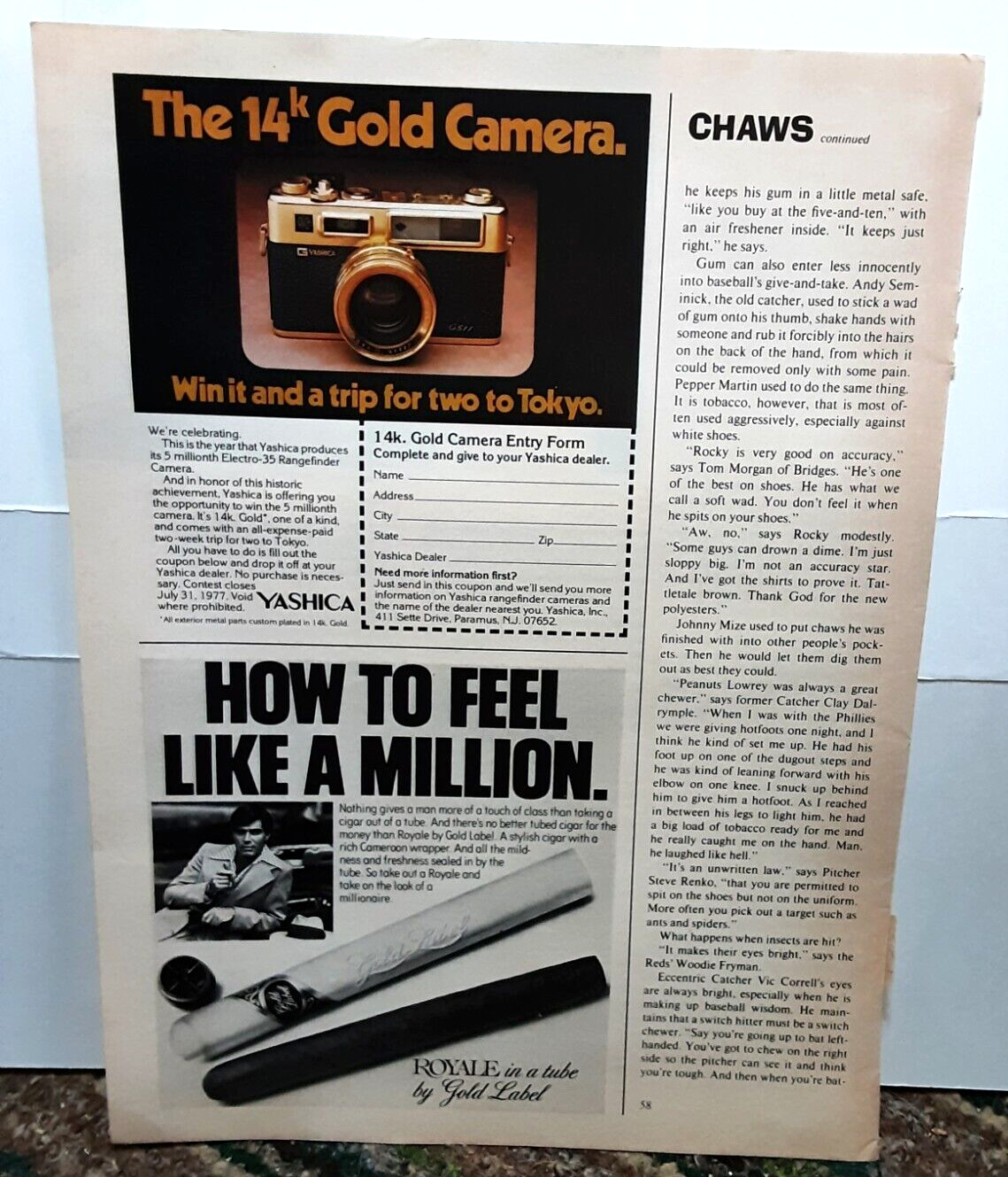 1977 Gold Label Royale Cigars Yashica Camera Original Print Ad Vintage 70s