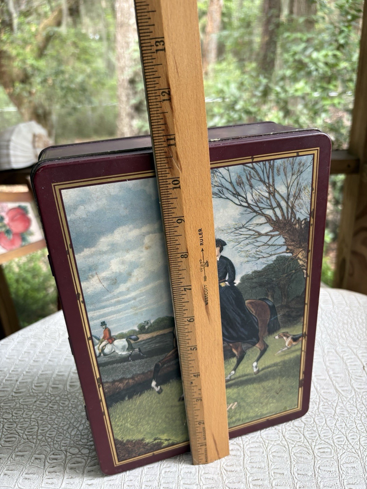 VTG Ralph Lauren Tin Keepsake Box Hinged Equestrian Horse Art Made in England