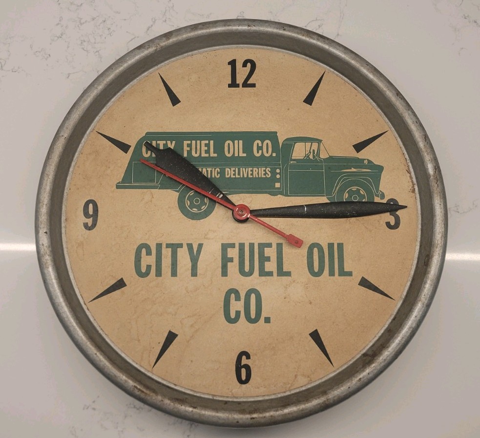 Vintage Original City Fuel Oil Co Gas Station Advertising Wall Clock Sign