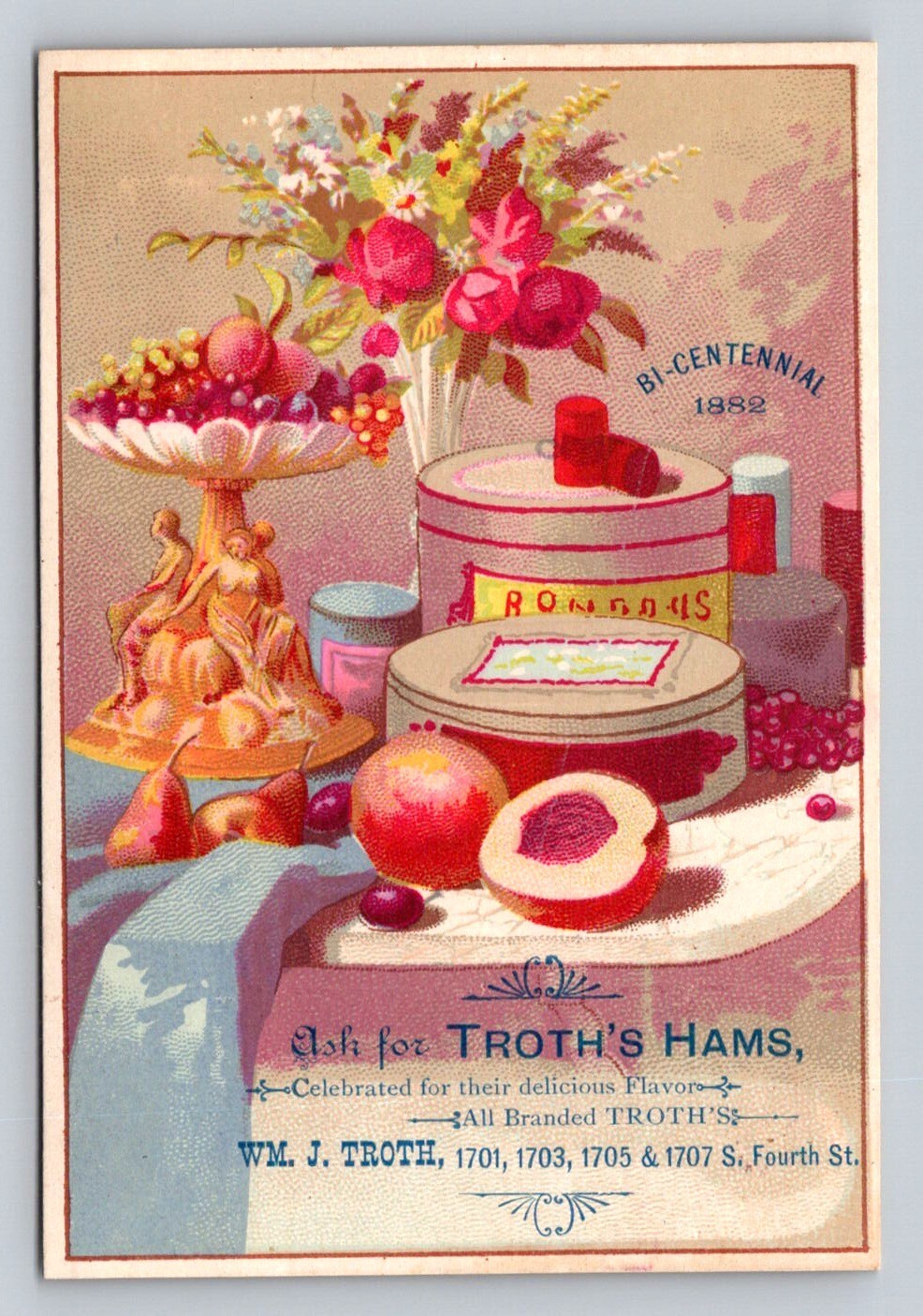 1882 Bicentennial Troths Hams Fruits Desserts Philadelphia P93