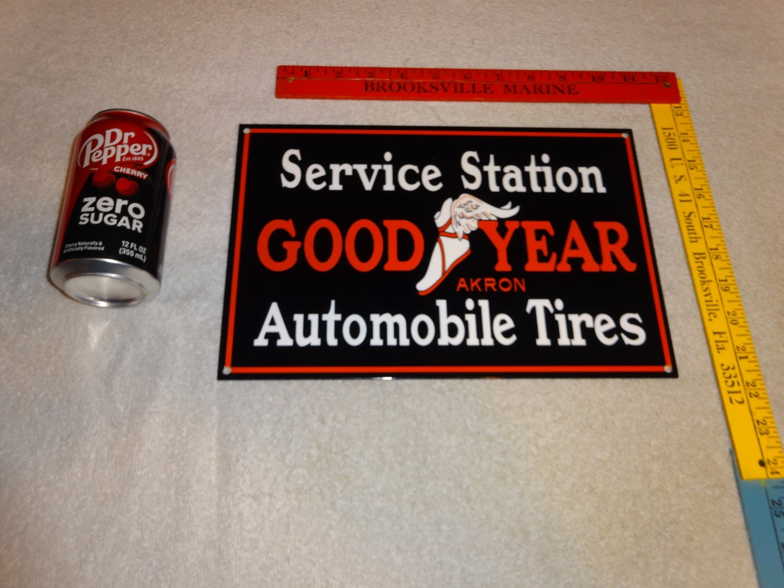 VINTAGE GOODYEAR SERVICE STATION AUTOMOBILE TIRES 12″ ENAMEL METAL GAS OIL SIGN!