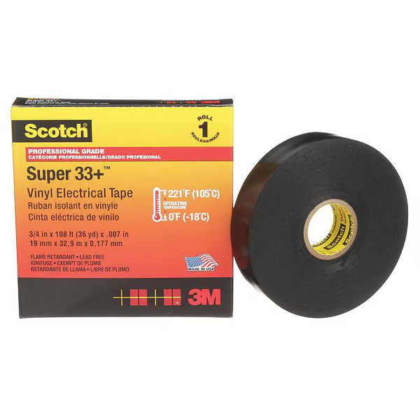 3m Electrical Tape, Black, 36 yd L, 3/4 in W 33+-3/4X36YD-1 3m 33+-3/4X36YD-1