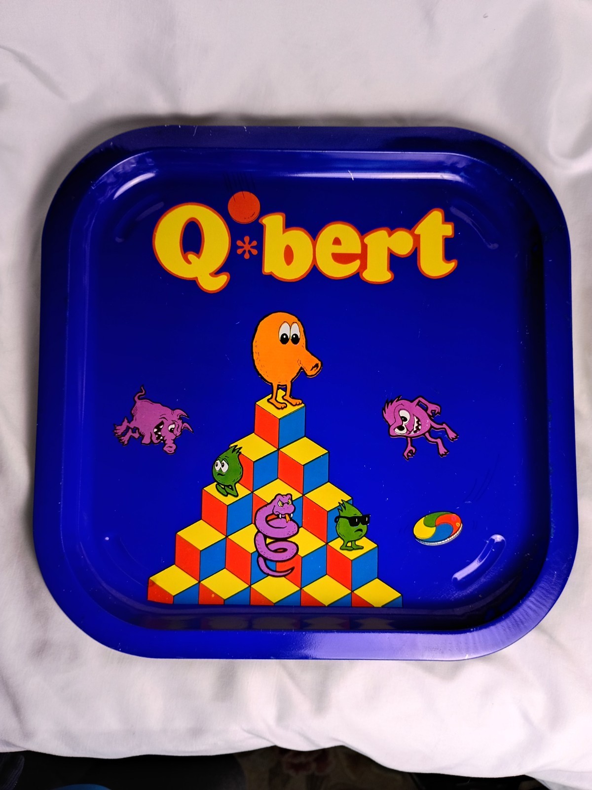 Vintage 1983 Q*Bert Metal Lunch Tray Mylstar Electronics 13x13x1 (Rare)