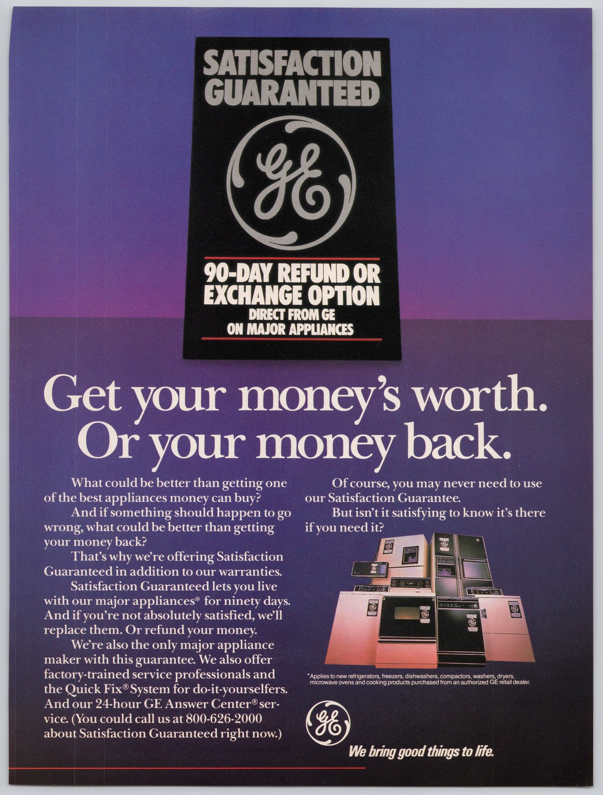 GE Appliances Satisfaction Guaranteed Major 90-Day Option 1987 Print Ad
