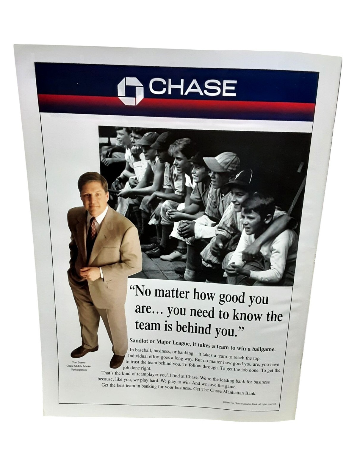 1996 Tom Seaver Chase Ad Baseball Teamwork MLB Program Sandlot Theme