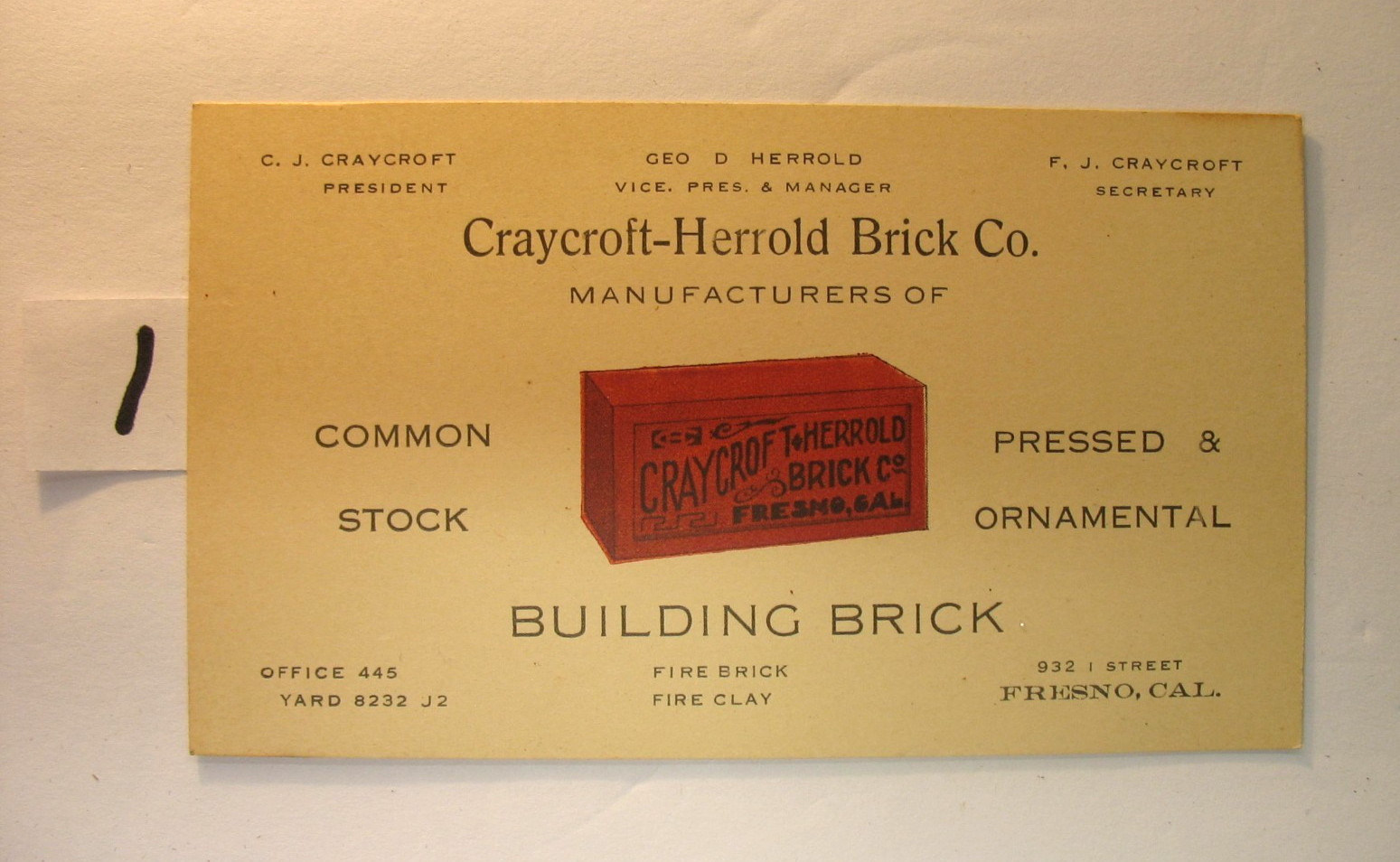 FRESNO, CALIFORNIA FRAMED ADVERTISMENT – CRAYCROFT BRICK