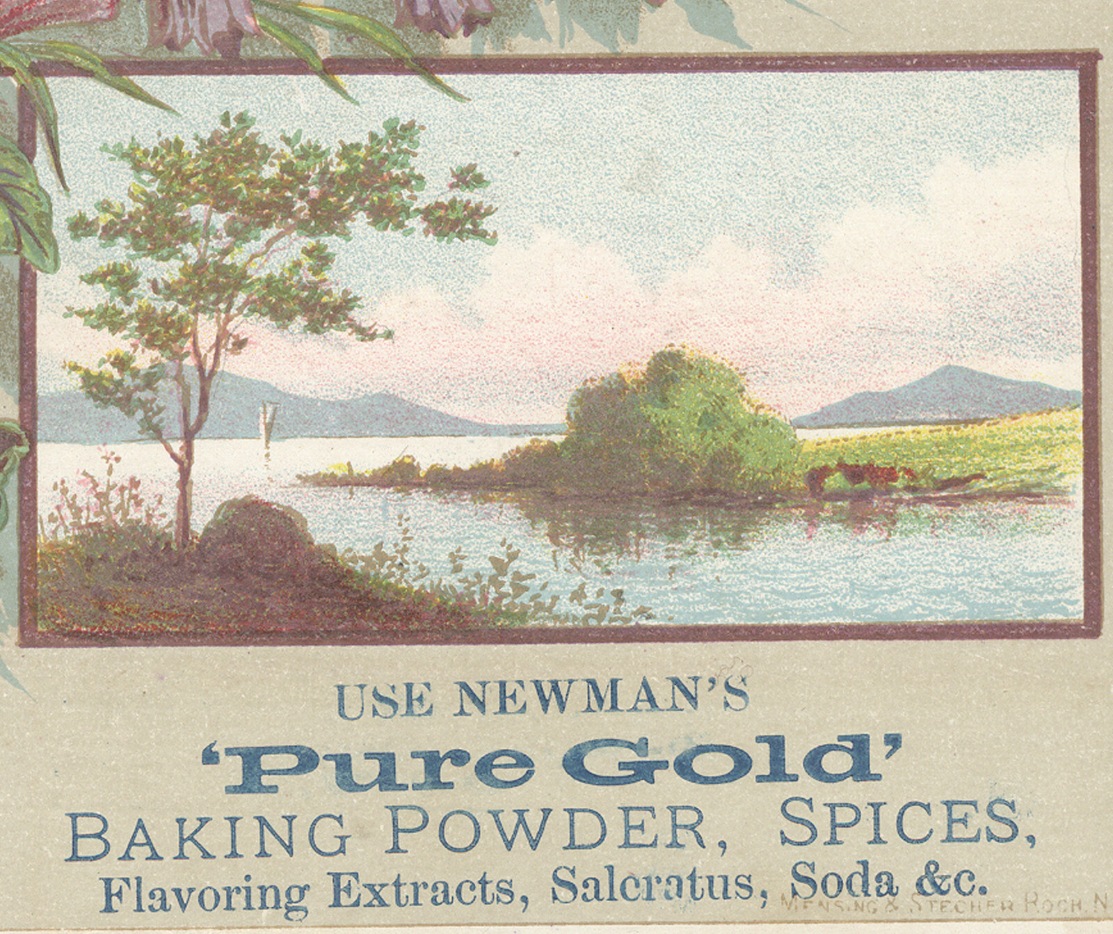 MARION, NY TRADE CARD, NEWMAN’S PURE GOLD BAKING POWDER sold by N J BURRUD F609