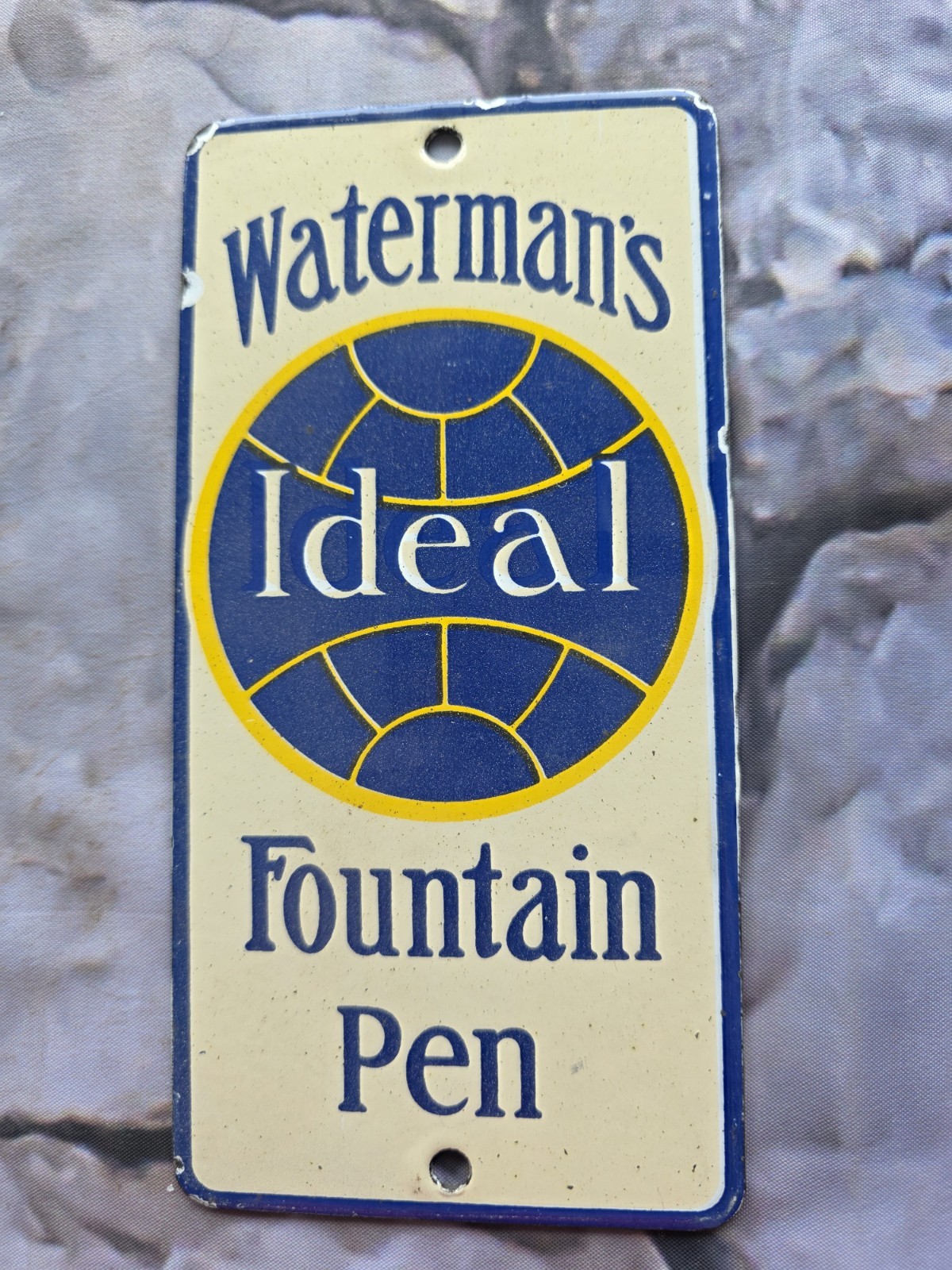 PORCELAIN WATERMAN’S IDEAL FOUNTAIN PEN DOOR PUSH SIGN 8X4.
