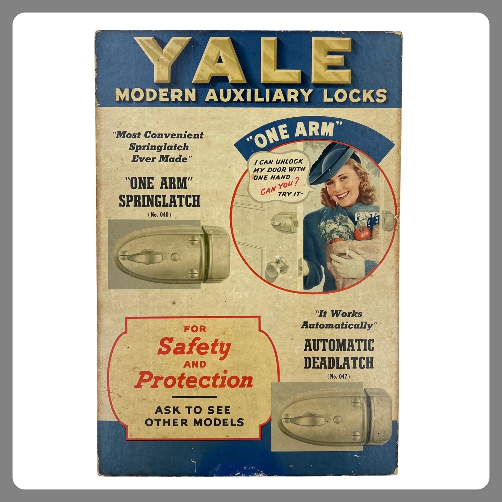 1940s YALE Locks Advertising Sign 19″ Cardboard Easel Display Locksmith WWII