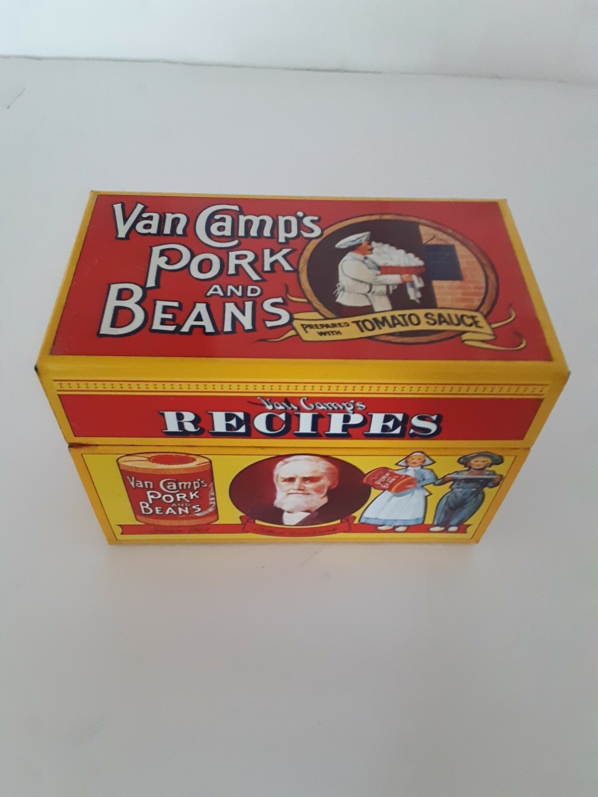 Vintage tin Recipe Box 1986 Van Camp’s Pork and Beans ~ Limited Edition (C8)