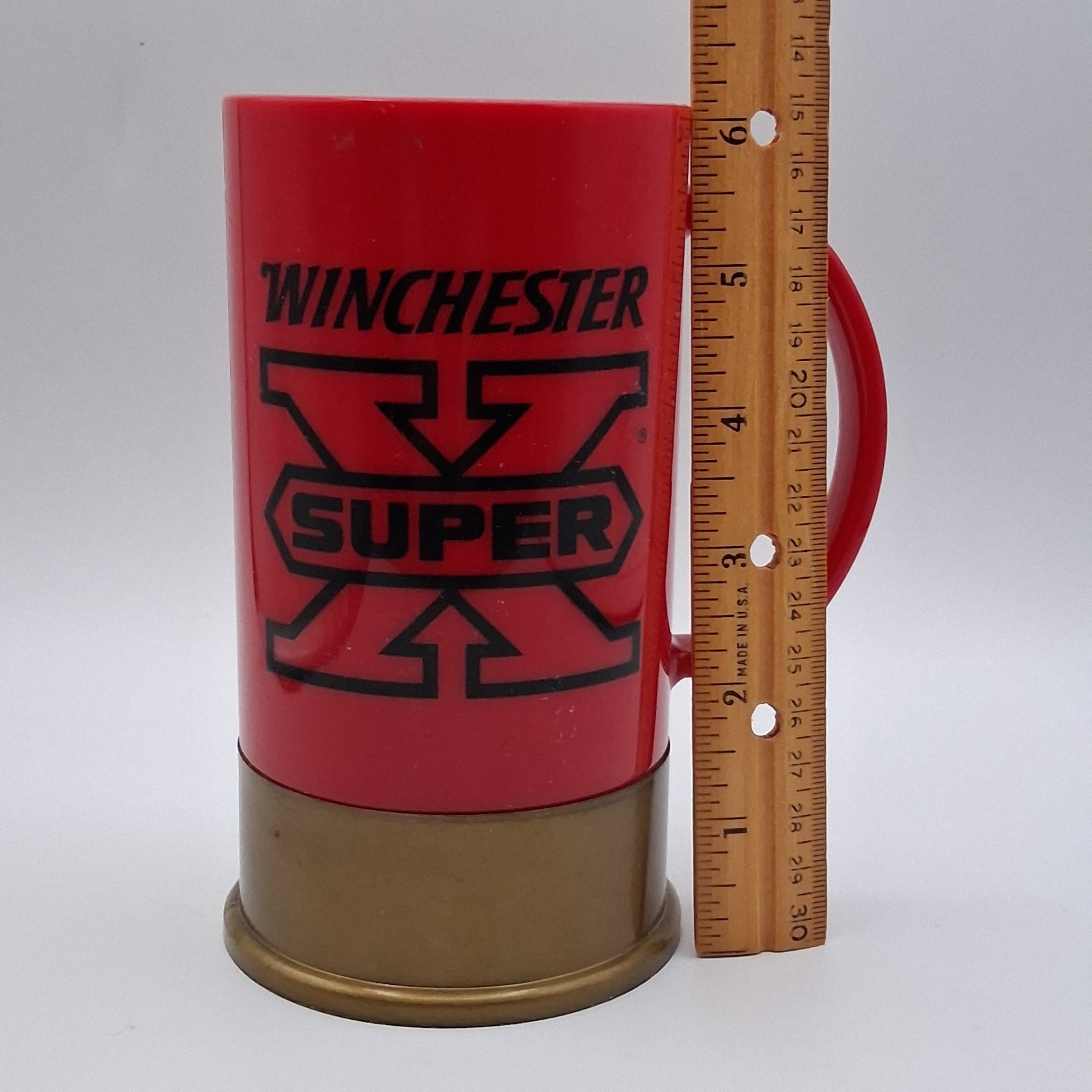 Vintage Winchester Super X Big Shot Shotgun Shell Mug Promo Cup Red Plastic USA