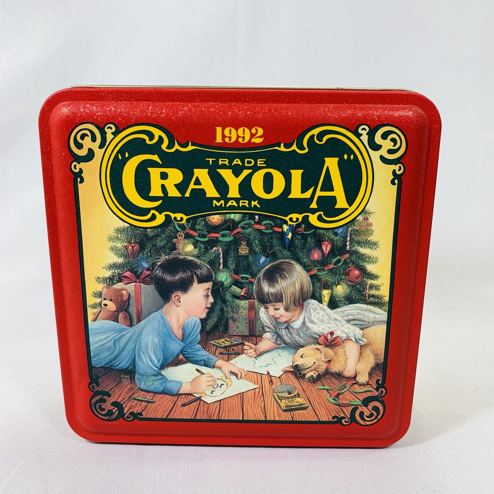 Vintage 1992 Crayola Holiday Tin Box Crayon Storage – Aluminum Collectible
