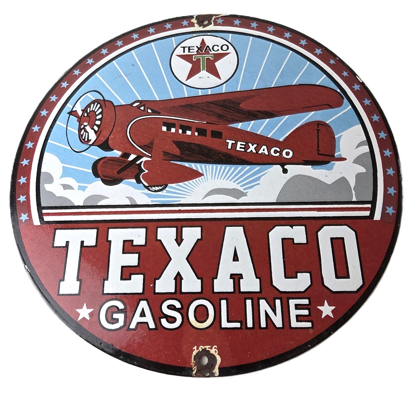 Vintage Texaco Gasoline Gas Pump Sign – Original Aviation Porcelain Sign
