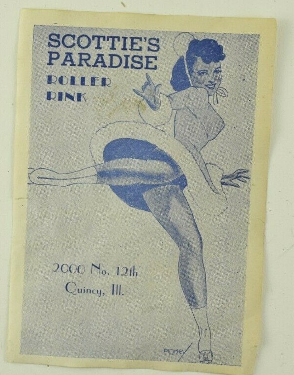 1930’s-50’s Scottie’s Paradise Roller Rink Quincy, ILL. Skating Label B4