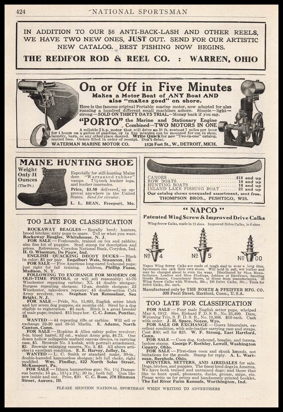 1912 Thompson Bros. Peshtigo Wisconsin Canoes Row Hunting Fishing Boats Print Ad